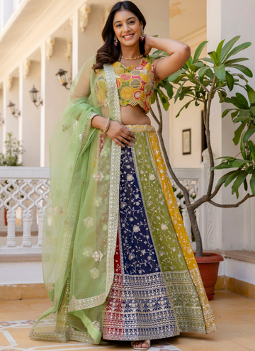 Sequence Embroidery Multi Color Georgette Wedding Wear Lehenga Choli